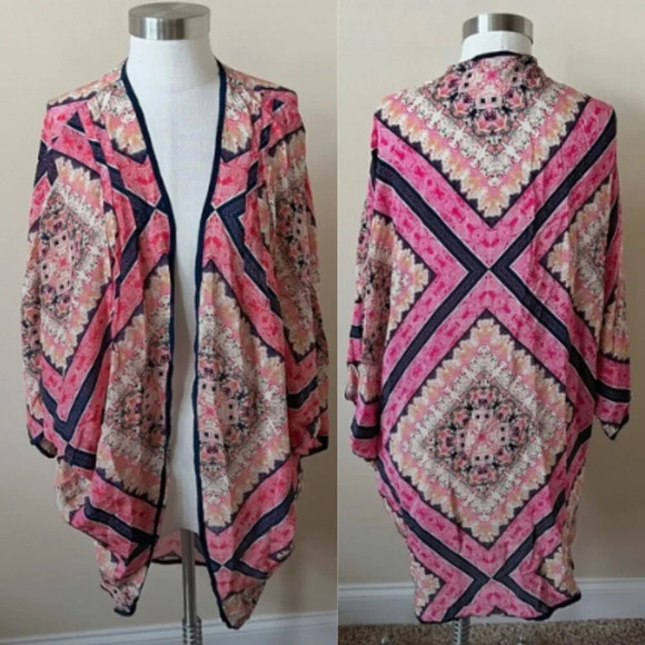 Feathers by Tolani Geometric Print Shawl Kimono Top 17858 - Picture 1 of 11